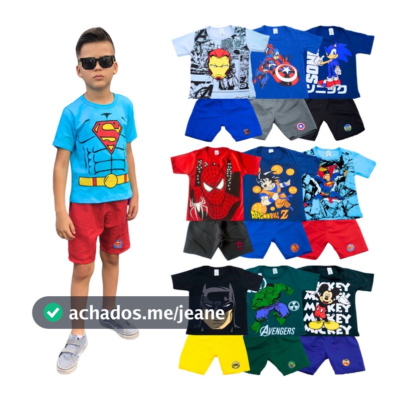 Kit 4 Conjunto Infantil Masculino - Sendo 4 Camisetas Infantil + 4 Bermudas Infantil