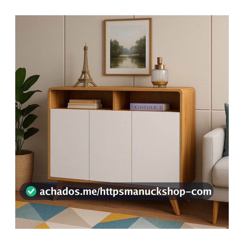 Aparador Buffet Eccos Homme 2 ou 3 Portas Retrô Classico - Cor Nature - Nature/Off White