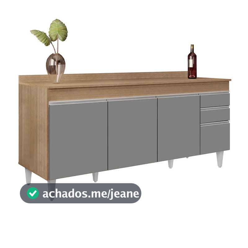 Balcão Gabinete 180cm com Tampo Dallas Castanho/Cinza - Lumil