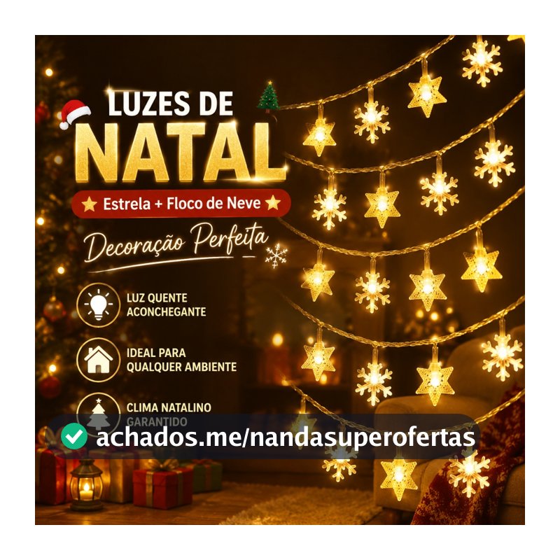 Cascata Estrela Floco de Neve LED Pisca Pisca Decoração de Natal Luzes Natalinas Casa Festa