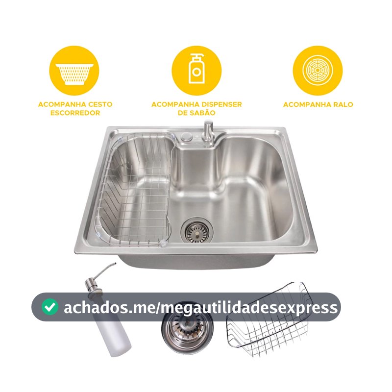 Cuba para cozinha gourmet pia aço inox com acessórios 50x40cm