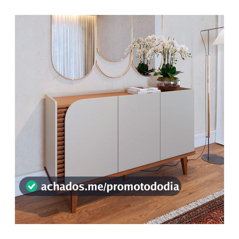 Aparador Buffet Para Sala de Jantar 3 Portas Elora C04 Off White Matte Freijó - Lyam Decor