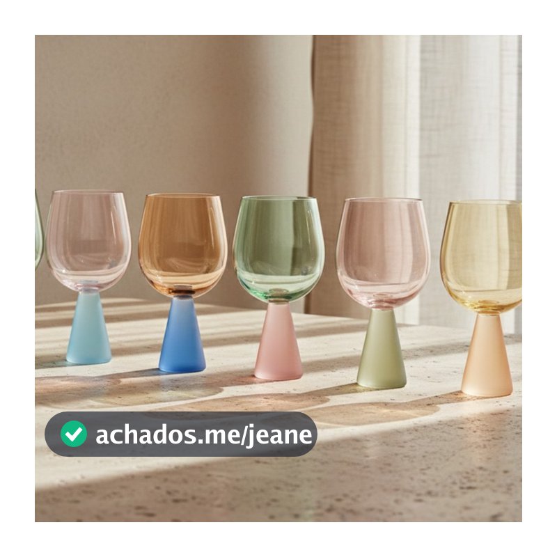 Jogo 6 Taças Vidro Coloridas 550ml Base Cônica Taça Vinho Água Drinks Mesa Posta Decor