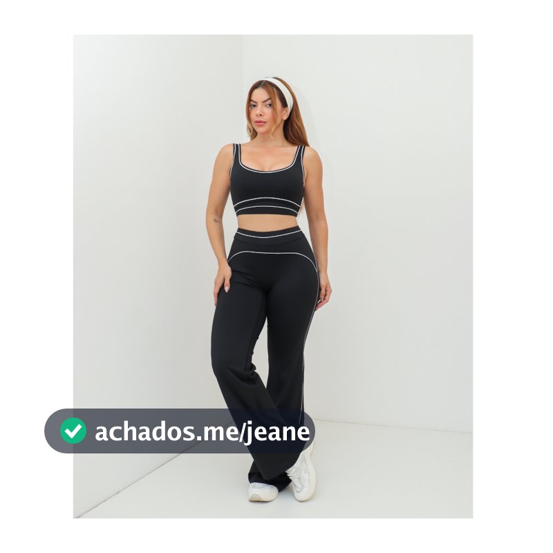 Conjunto Fitness Feminino Top e Calça Pantalona Cintura Alta Academia Esportivo Yoga SD1983