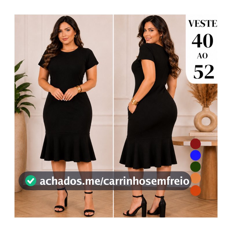 Vestido Feminino Midi Malha Texturizada Elegante Modelo de Babado