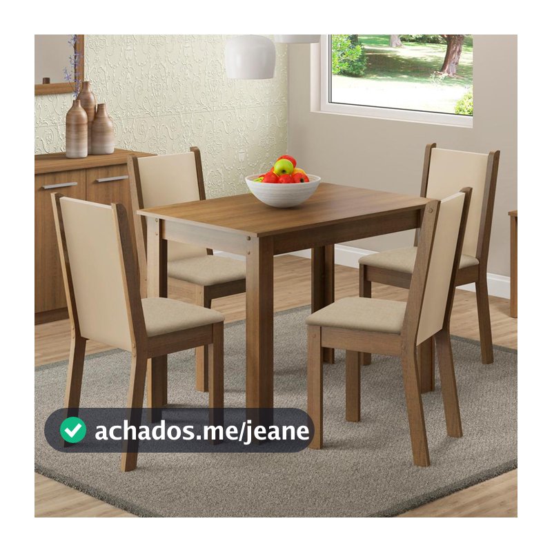 Conjunto Sala de Jantar Cíntia Madesa Mesa Tampo de Madeira com 4 Cadeiras - Rustic/Crema/Pérola