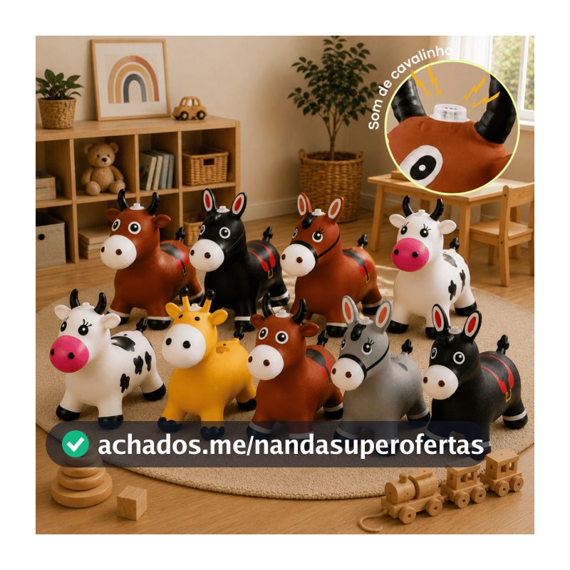Upa Upa Infantil Pocotó Pula Pula Inflável Luz e Som Brinquedo Vaquinha Girafa Burrinho