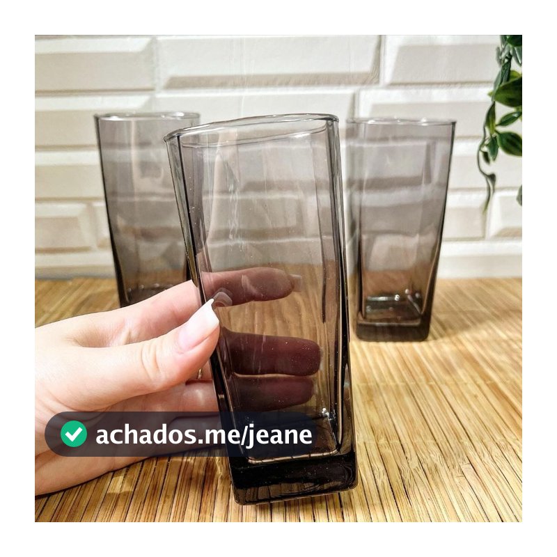 Jogo de Copo Vidro Cinza Preto Texas Florida 320ml Quadrado - 6 Unidades