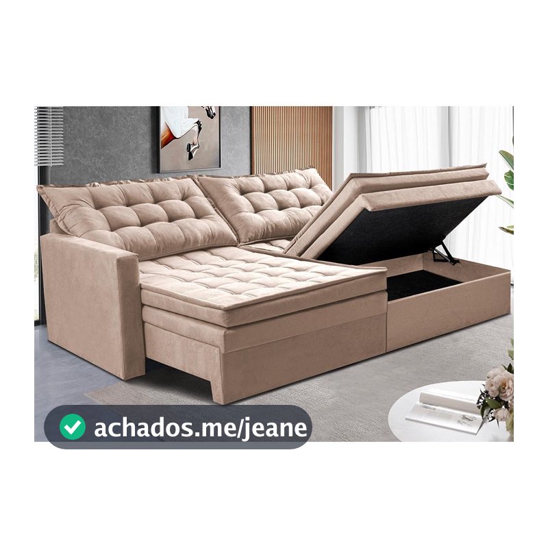 Sofá Sem Caixa Retrátil Baú 2,00m Cama inBox Secret Suede Velusoft Bege