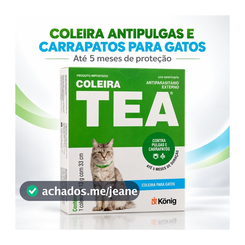 Coleira Antipulgas e Carrapatos TEA König para Gatos 33cm 13g Propoxur Proteção Até 5 Meses Antiparasitária