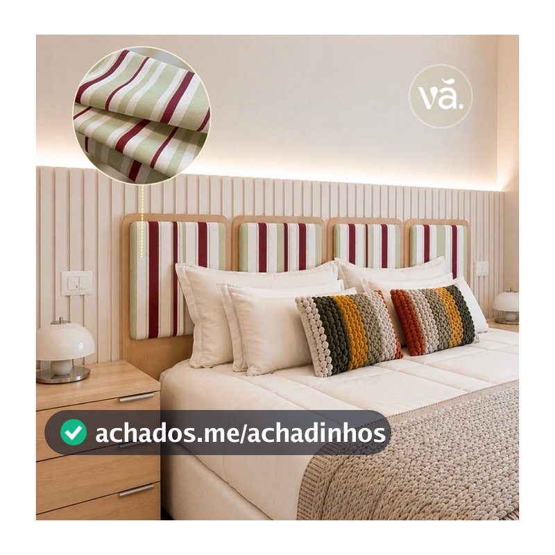 Kit Cabeceira Modular Adesiva para Cama Box ou Encosto Alemão Estofada com Tecido Horta de Verão Pacová Design