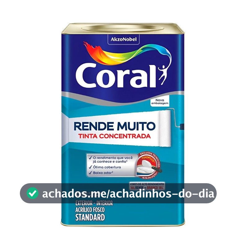 Tinta Acrílica Fosco Rende Muito Coral 16L Diversas Cores