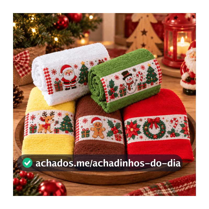 Kit 5 Toalha Lavabo Decoração Natal Natalina 100% Algodão 26x47cm