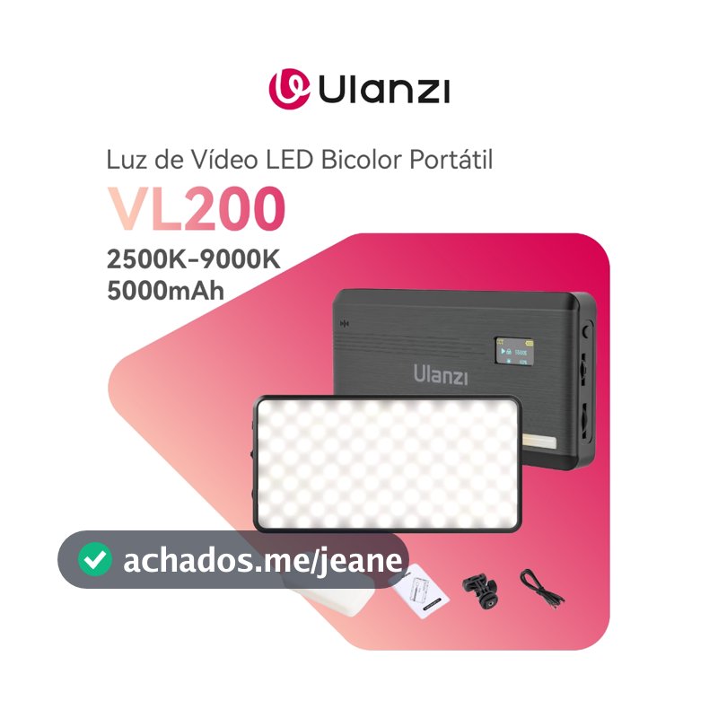ULANZI VL200 Luz de Vídeo LED Bi-Color 2500–9000K Luz Recarregável 5000mAh USB-C para Foto e Vídeo