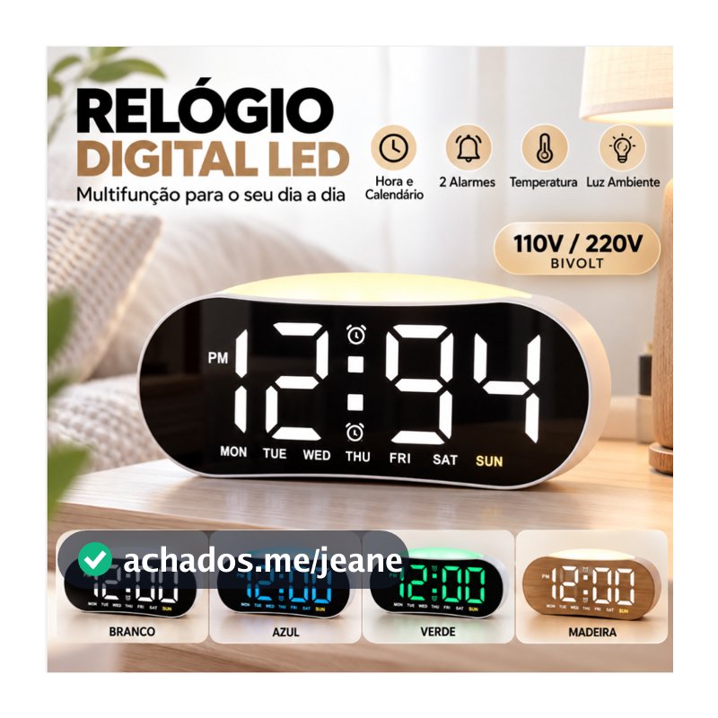 Relógio Digital LED USB com Despertador Calendário Display Grande 12/24H para Quarto Mesa Escritório