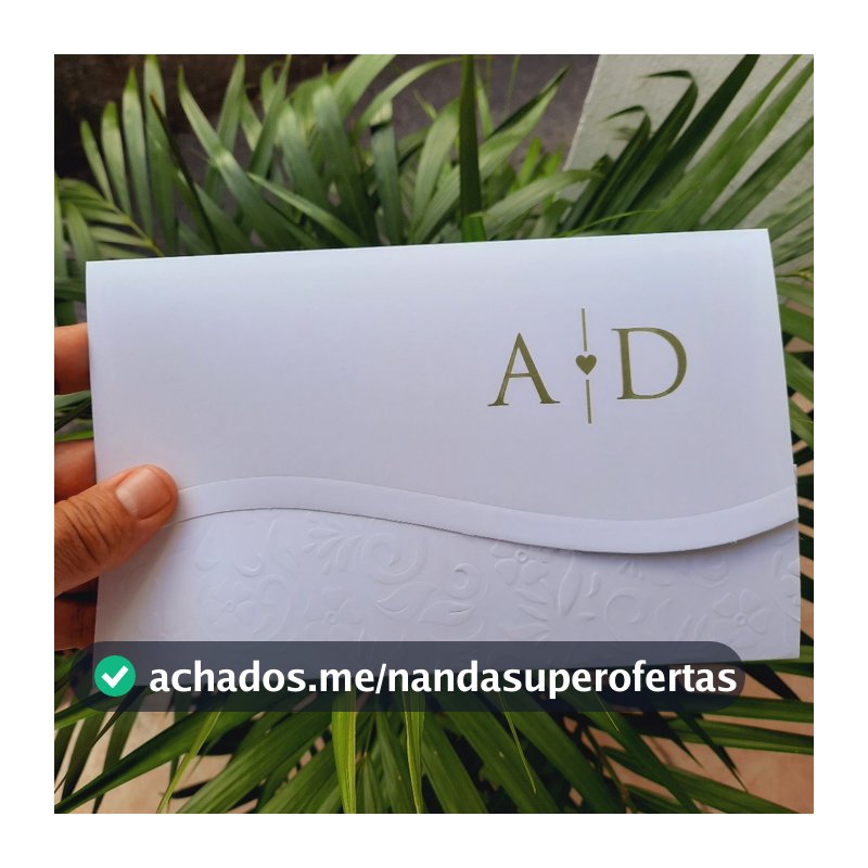 Convite casamento branco clássico com impressão em Verde Oliva - tamanho 13,5 cm x 21,5 cm Monograma verde oliva