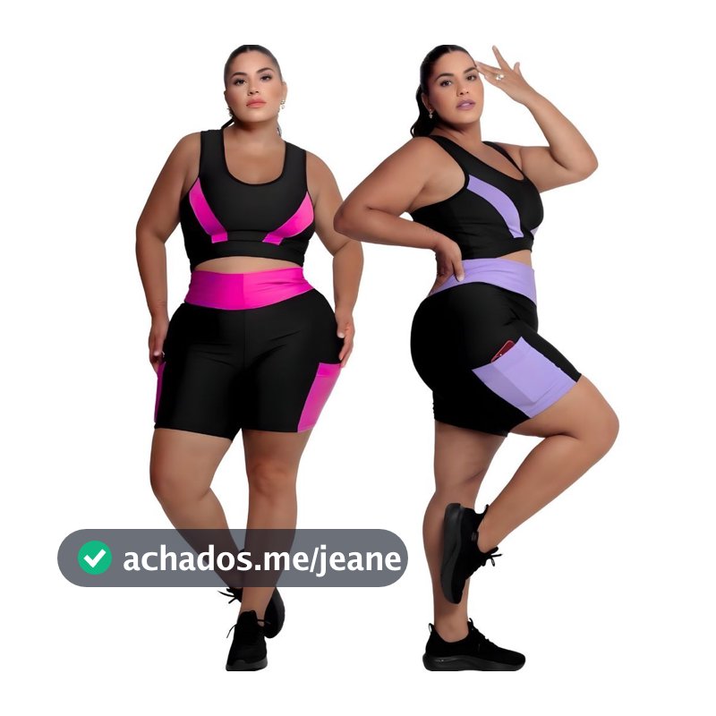 Conjunto Fitness Feminino Short com bolso + Top alta sustentação Plus Size G ao EXGG Modelo Curves