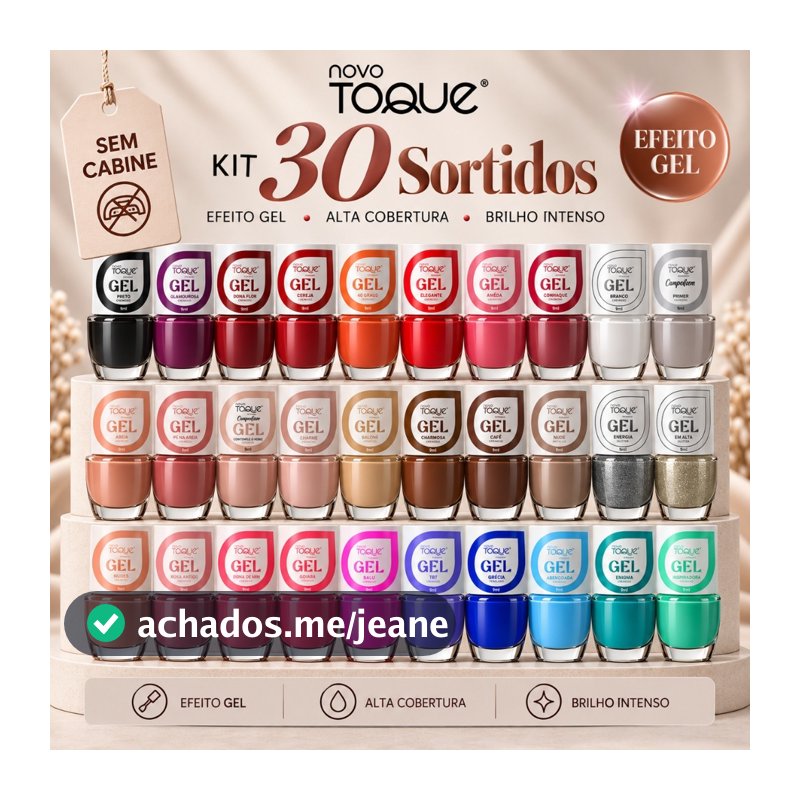 Novo Toque Kit 30 Esmaltes Cores Variadas Efeito Gel