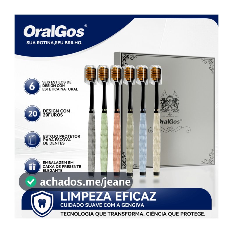 OralGos Escova de Dentes Macia, Cabo Transparente, 6 Cores, Cerdas 0.12mm