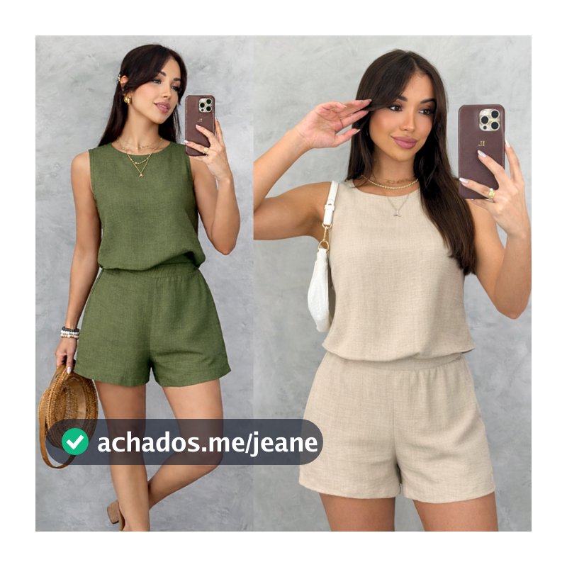 Conjunto Vick Linho Feminino Curto Regata e Short com Elástico Slim e Plus Size Casual Elegante Moda Blogueira Tendência