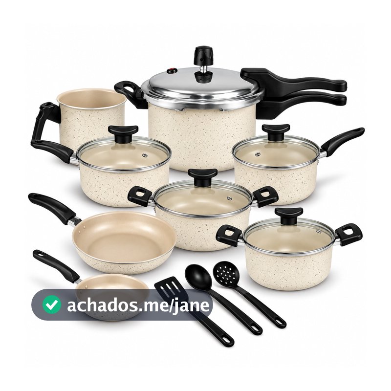 Jogo de Panelas Teflon Munique 11 Pçs com Panela de Pressão fechamento externo de 2.5L