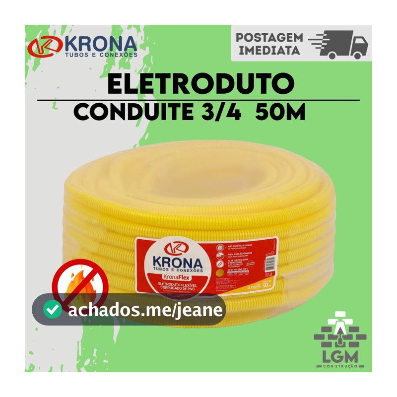 Conduite 3/4 X 50m Eletroduto Krona Plastilit Tigre Original Rolo Mangueira Corrugada