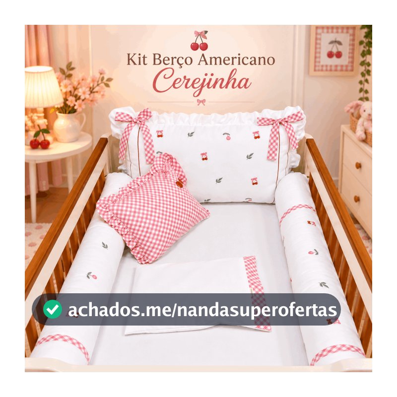 Kit Berço Americano Cerejinha Bordado Luxo Menina Enxoval Bebê 6 Peças