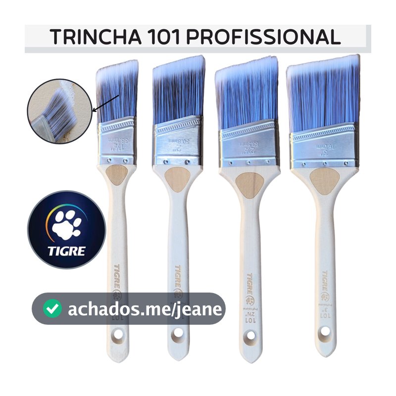 Pincel de Pintura Trincha Angular Profissional Tigre 1.1/2", 2", 2.1/2" ou 3" P/Recorte Com Precisão