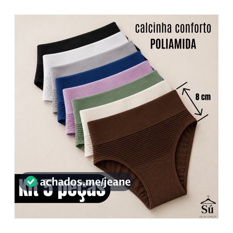 Kit 5 Calcinhas Femininas Cós Alto Duplo Poliamida Premium Confortável Modeladora Não Marca