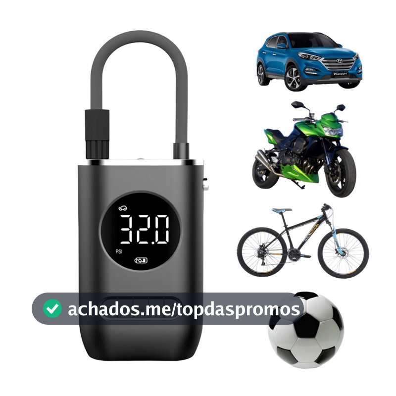 Bomba de Ar Digital Mini Calibrador Compressor de Pneus Carro Moto Bike Com Lanterna Led Portátil