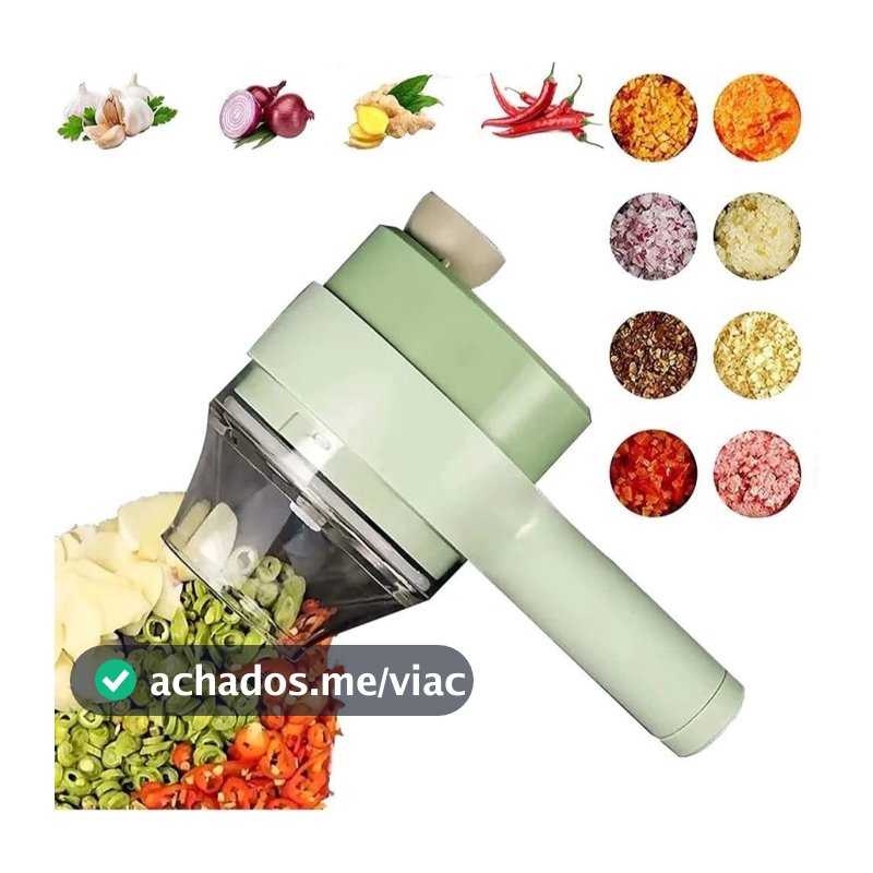 Cortador Elétrico de Legumes 4 em 1 Sem Fio USB Triturador de Alho e Vegetais Multifuncional para Cozinha