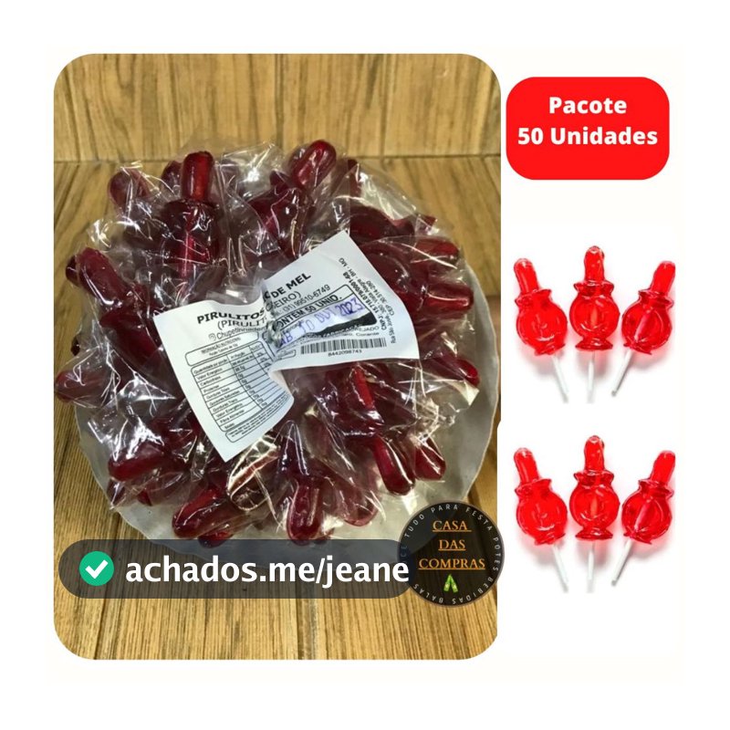 Pirulito Chupeta Vermelho com 50 Unidades Pacote com 700 gramas