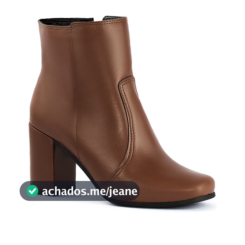 Bota Feminina Lumiss Salto Alto Grosso Cano Curto Bico Quadrado Calce Fácil Zíper Confortável