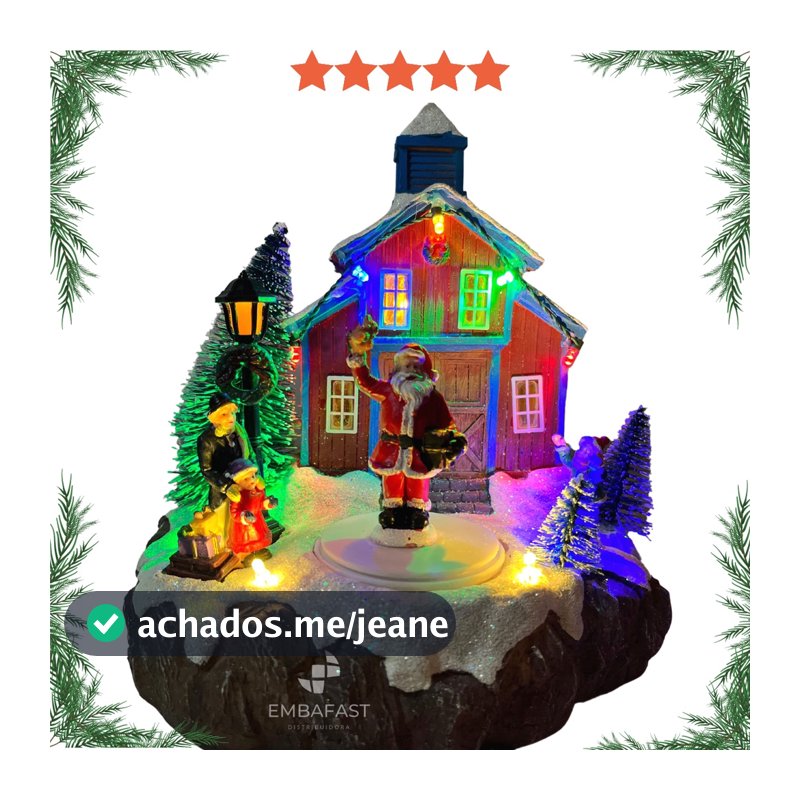 Cenário Vila de Natal C/ Movimento e Luzes Papai Noel Luz Natalina Iluminado Enfeite Decoração Casa