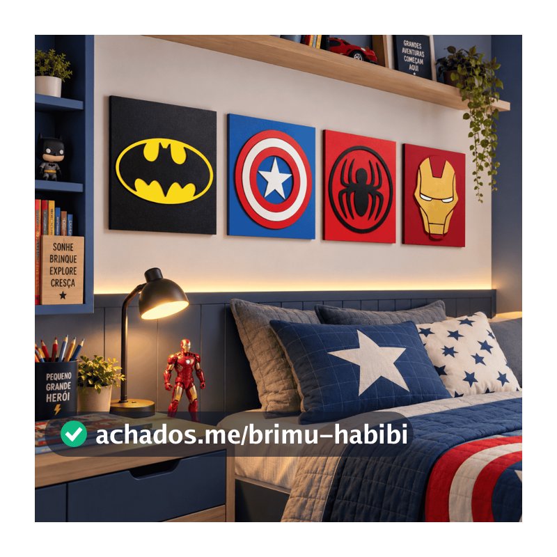 Kit Quadros Heróis 3D Alto Relevo MDF Decoração Quarto Infantil Menino Parede Presente Geek