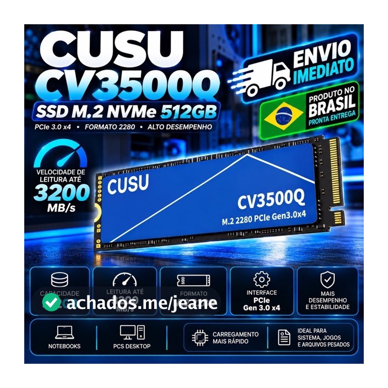 SSD M.2 NVMe CUSU 512GB 3200MB/s 2280 PCIE 3.0.