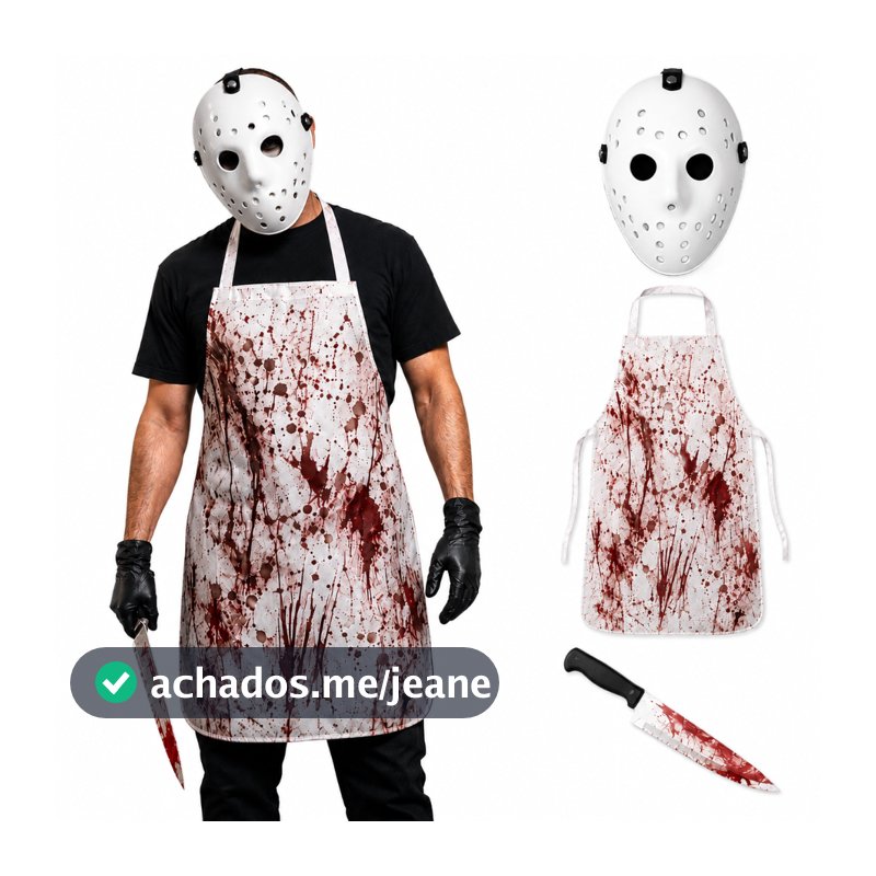 Fantasia Cosplay Jason Halloween Máscara  + Avental + Faca