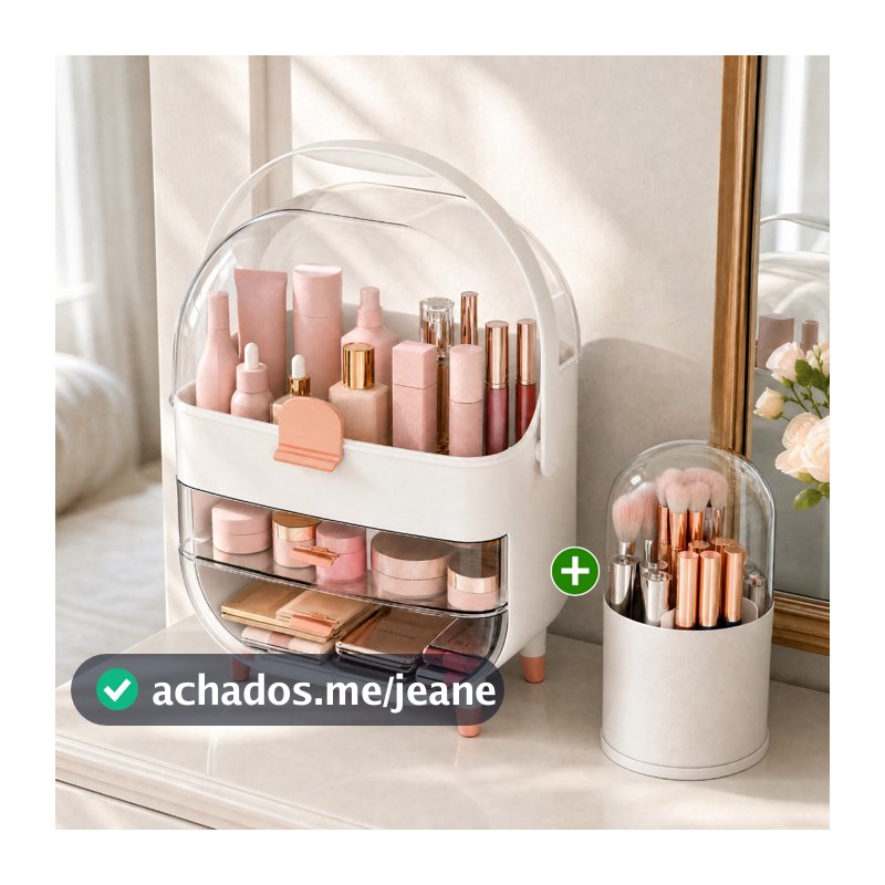 kit 2, uma grande e uma pequena.Caixa Organizadora de Maquiagem com Alça, Compartimento para Pincéis, Organizador de