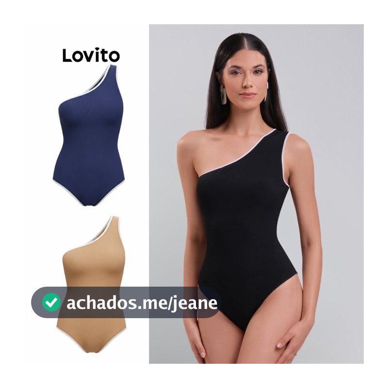 Lovito Body Um Ombro só Com Contraste Basico Feminino BLB30BRL059