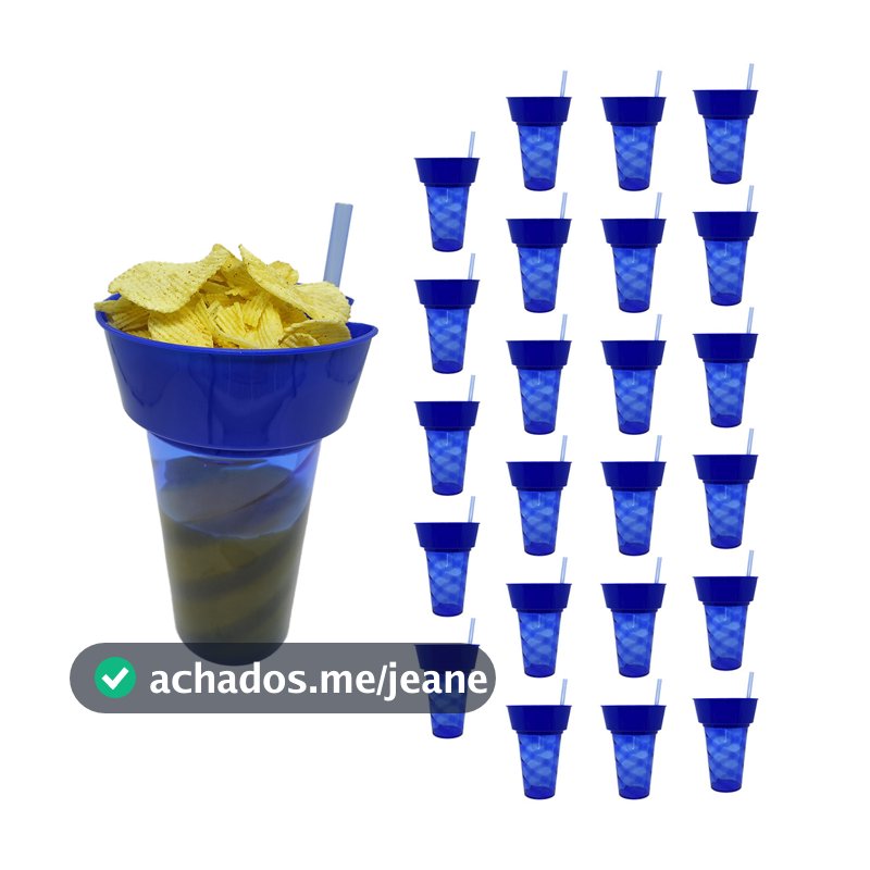 24 Copos Acrílico 700ml Com Porta Petisco 500ml Com Canudo Copo porta Snack Premium