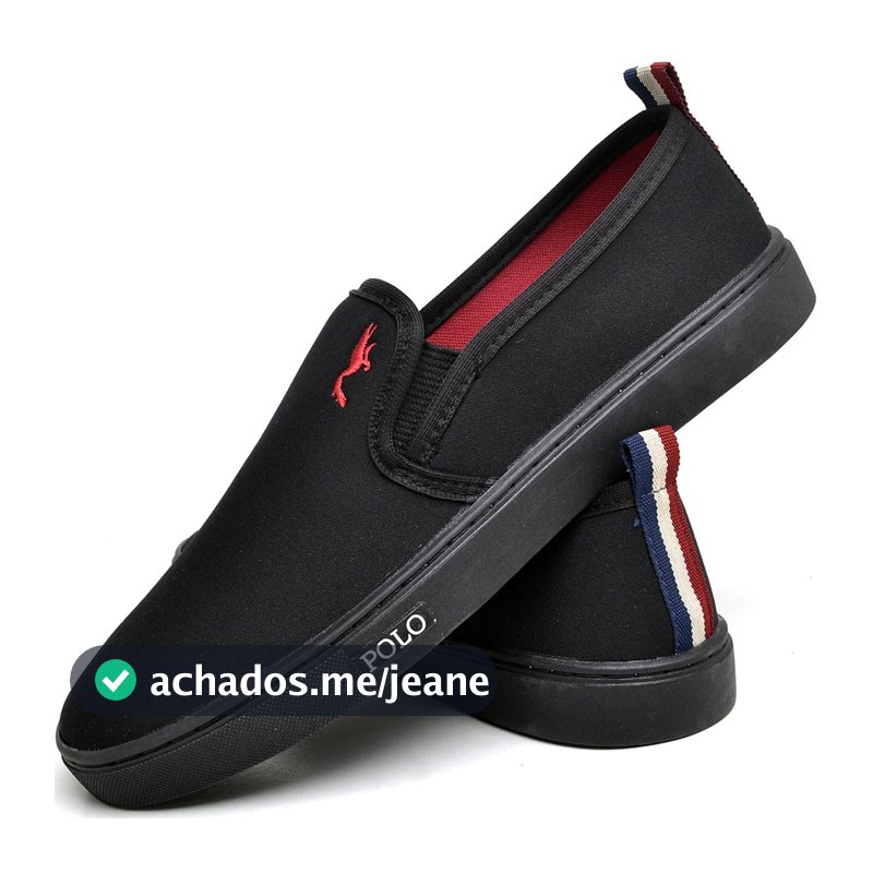 Tenis Sapatenis Masculino Slip on Preto/ Preto Polo dos 37 AO 46