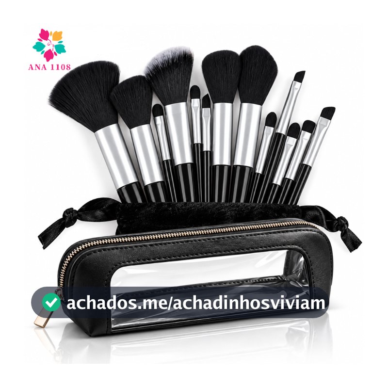 ANA1108 Kit 13 Pincéis de Maquiagem Profissional + Necessaire Estojo Organizador