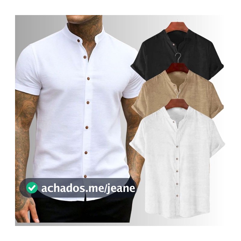 Camisa Masculina Gola Padre Social Manga Curta Premium