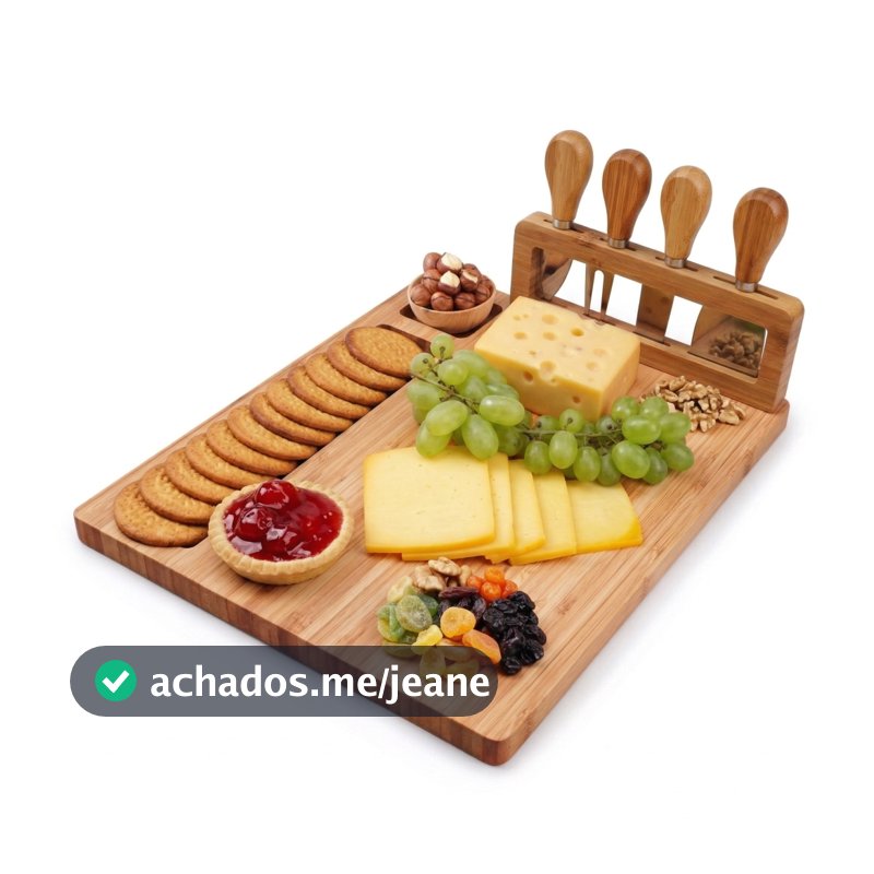 Tábua De Queijos E Frios Madeira + Kit 4 Espátulas Luwave