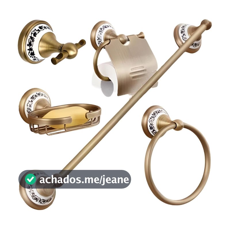 Kit Banheiro 5 Peças Bronze Porcelana Acessórios Retrô Luxo