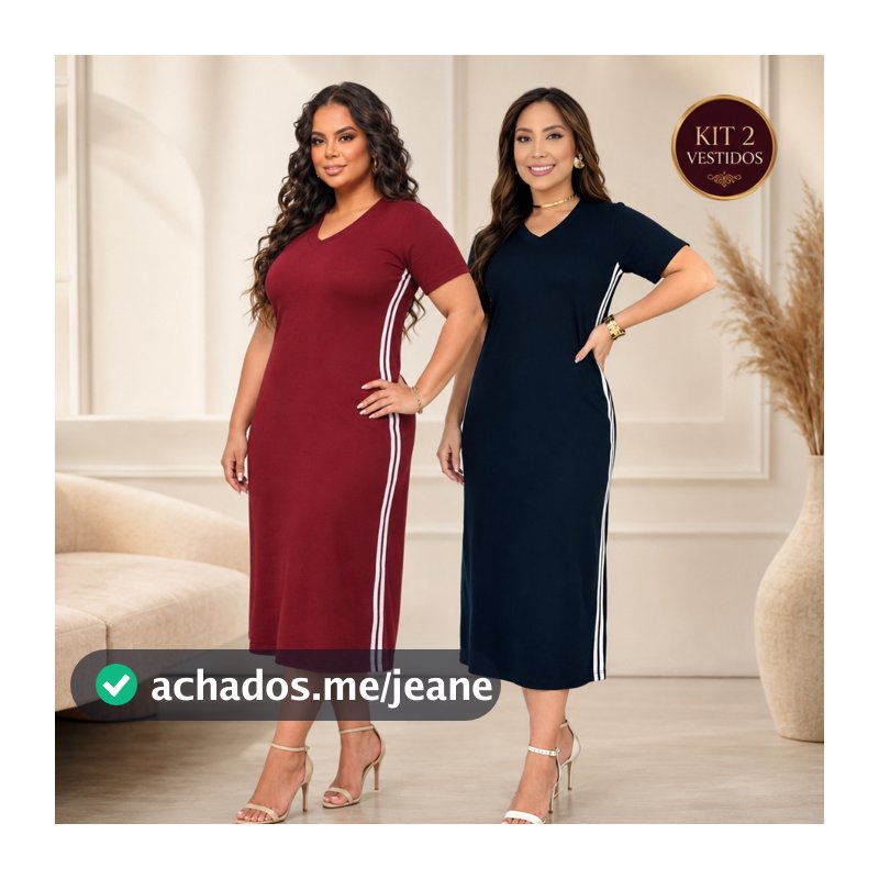 Kit 2 Vestido Midi Comportado Elegante 2 Unidade do Vestido de algodão soltinho moda casual