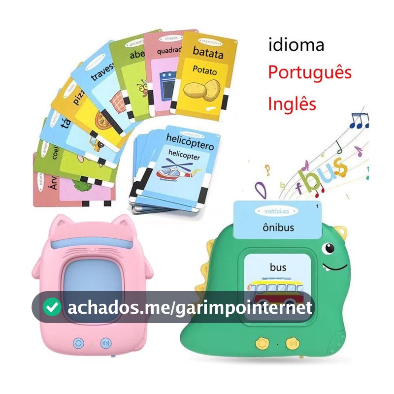 Brinquedo Card Infantil Cartão Fala Inglês e Português Dino Apraxia Autismo Alfabetização 224 Palavras casa bom