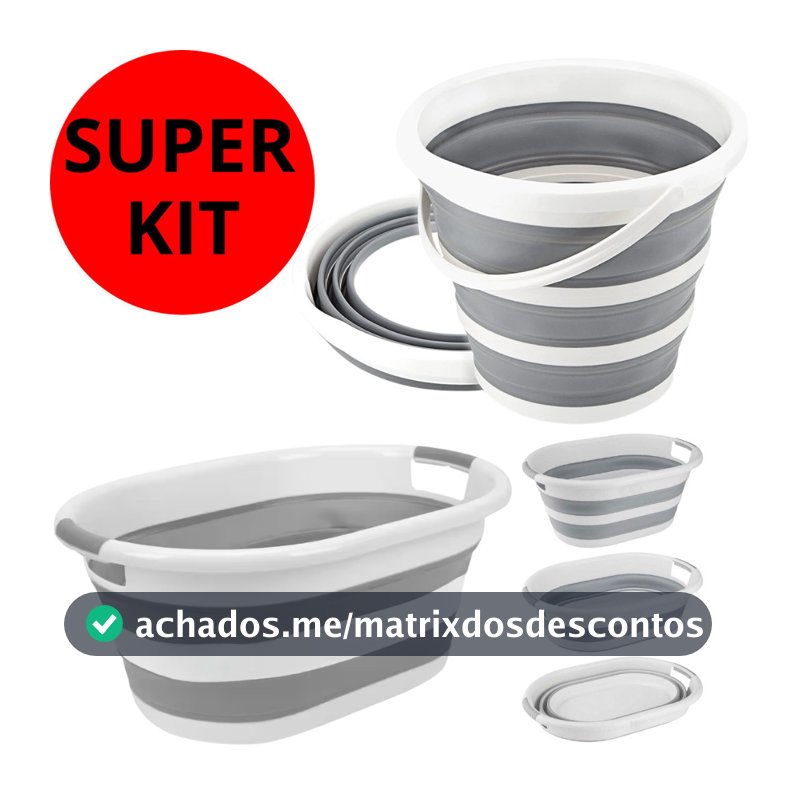 Kit Com Balde Retrátil 10 Litros E Cesto Dobrável 26 Litros Silicone Resistente Com Alça Powermaid