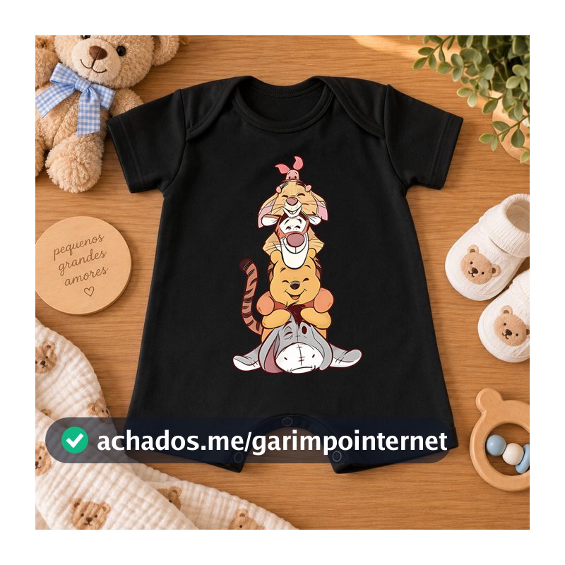 Body Romper Bebê Ursinho Pooh e Amigos Tigrão Leitão Bisonho Estampa Disney Roupa Infantil