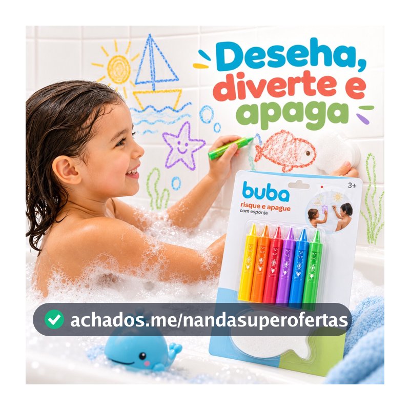 Brinquedo Criativo Infantil Buba para Banho Risque e Apague com Esponja